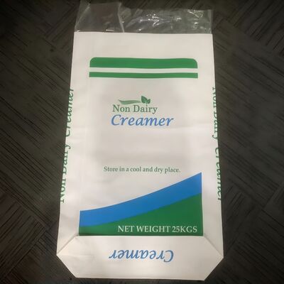 食品グレード紙製、25kg非乳製品クリーマー用、開口部あり、ブロックボトムバッグ